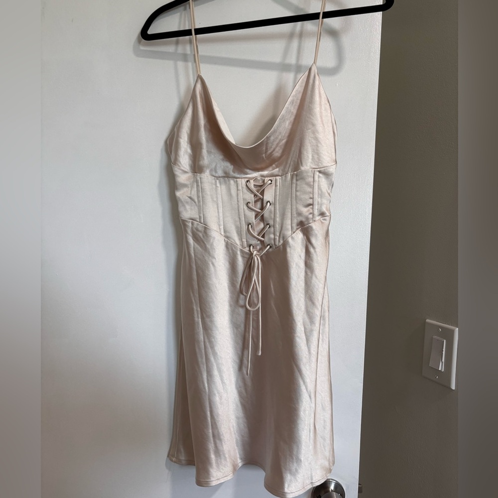 Off-White Satin Lace-Up Chemise